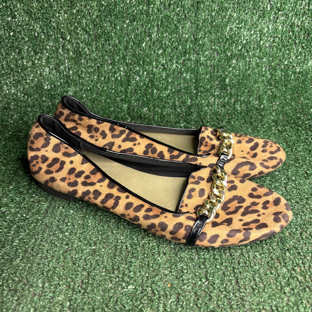 Christian Siriano Leopard Chain Accent Animal Print Ballet Flat Brown Women Sz 9